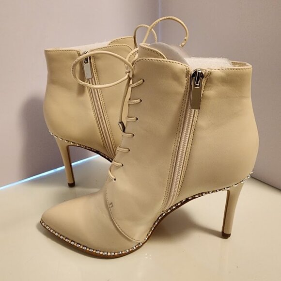 BCBGeneration Studded Lace-Up Cream Heeled Boots Size 8 - Picture 7 of 7
